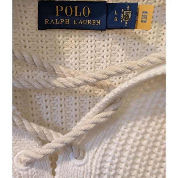 Polo Ralph Lauren O Lace Up Striped Knit Sweater in Cream and Navy Women's Large - Picture 8 of 10